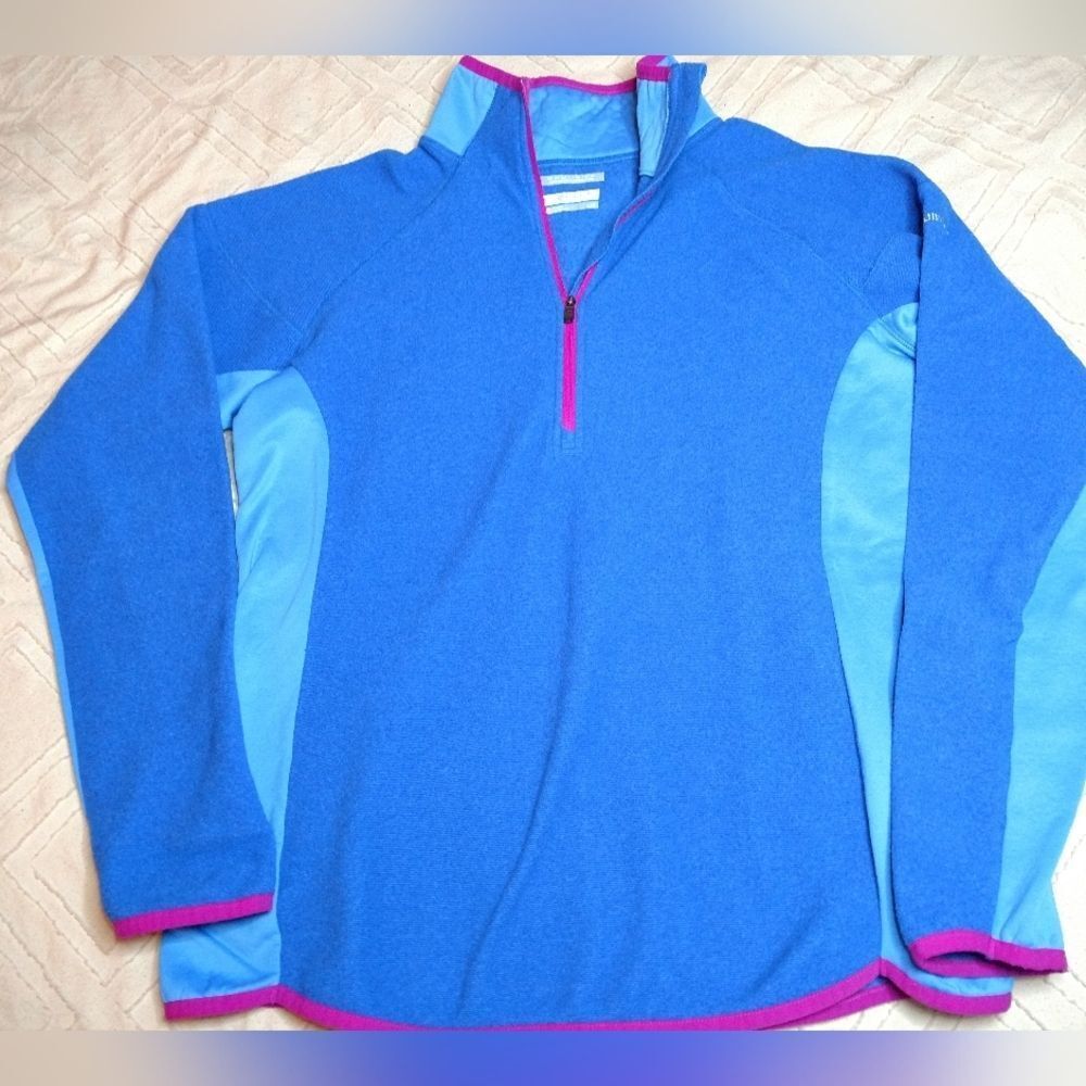 Columbia Zip Pullover, Large, Omni-wick, Two-tone Blue & Fuchsia Accents